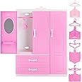 PH PandaHall Doll Closet Furniture Wardrobe Clothing Organizer Open Wardrobe with 40PCS Doll Clothes Hangers 4 Styles Pink Miniature Hangers Dollhouse Furniture Clothing Organizer for Doll