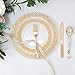 bUCLA 25 Guest Clear Gold Plastic Plates with Disposable Silverware, Hammered Design Tableware include 25 Dinner&25 Salad Plates,25 Forks, 25 Knives, 25 Spoons