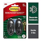 Command Outdoor 3 lb Capacity Medium Terrace Hooks, Black, Water-Resistant Strips, 2 hooks, 4 strips, Decorate Damage-Free (17086S-AWES)
