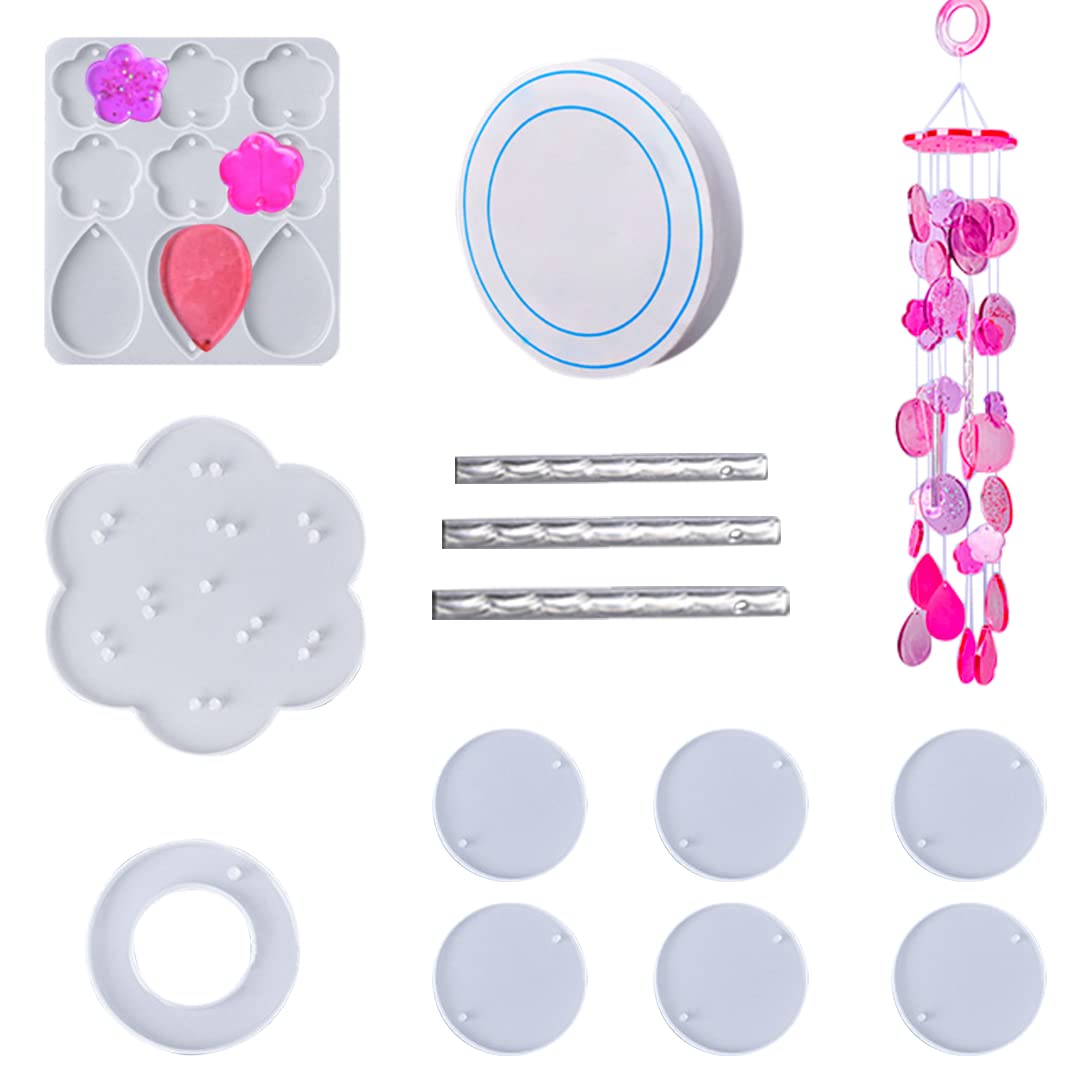 Koonafy 8 pcs Wind Chime Molds Kits Windchimes Casting Mold Epoxy Silicone Molds for DIY Wind Bell, Keychain Earring Pendants Ornaments (Cherry Blossoms)