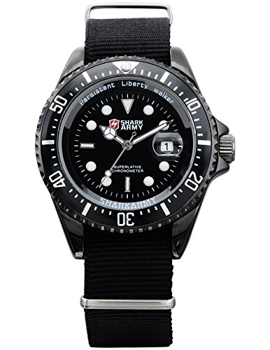 Shark Army Men's Black Nylon Date Military Sport Quartz Watch + Box SAW015