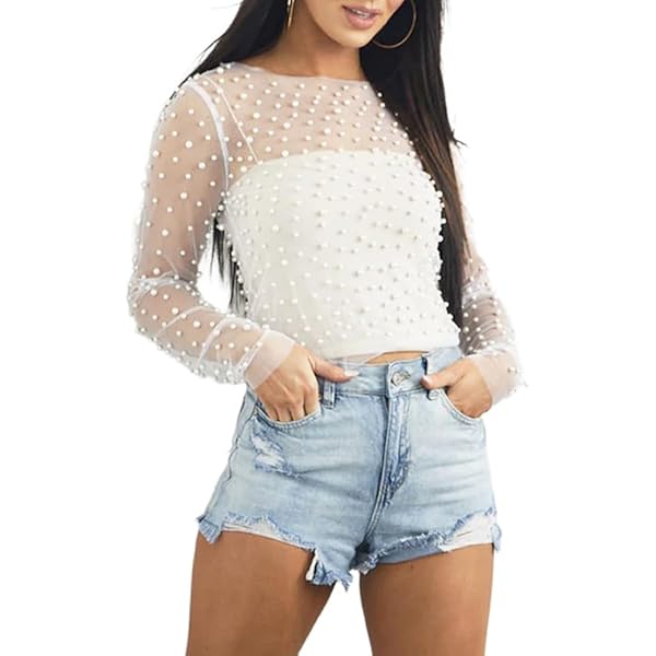 トップス doublet SEE-THROU GH PRINT LONG SLEEVE sedmoda Women Sexy Mesh Two Piece Outfits Print See Through