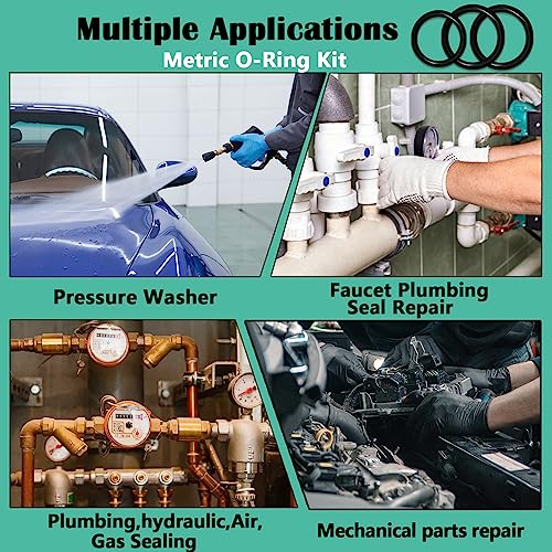 XBVV 32 Tamaño O Anillo Surtido,1540 PCS Métrico Nitrilo NBR Caucho ORing Kit con 4 Pick & Hook Set para Automotriz Grifo Fontanería Lavadora a Presión Sellado Reparación Negro