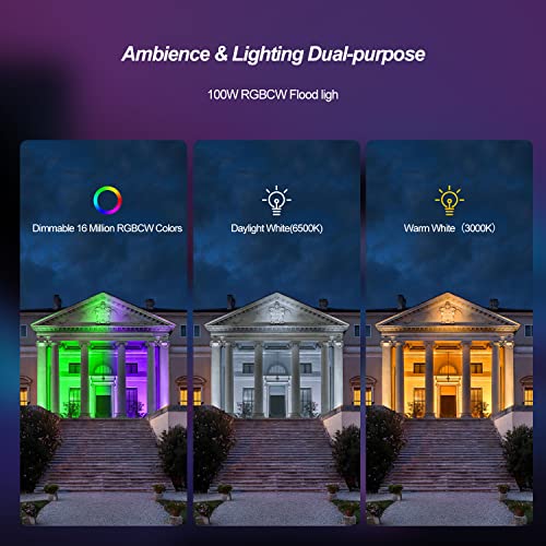 HELVAK Flood Lights Outdoor,100W RGBCW Smart Home Lighting, Outdoor Spot Lights Yard Landscape Lighting with APP Control+2.4G Remote Control, for Garden Stage Lighting,Party