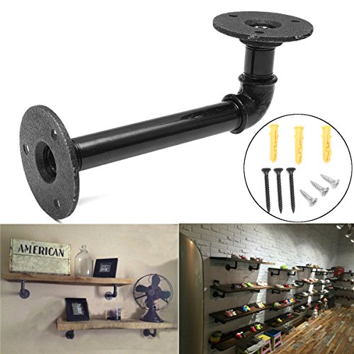 KINGSO 16x8cm Industrial Black Iron Pipe Shelf Bracket Wall Mounted Floating Shelf Hanging Wall Hardware Steampunk Decor for Custom Shelf Plumbing Pipe Shelf Restoration Hardware Shelf