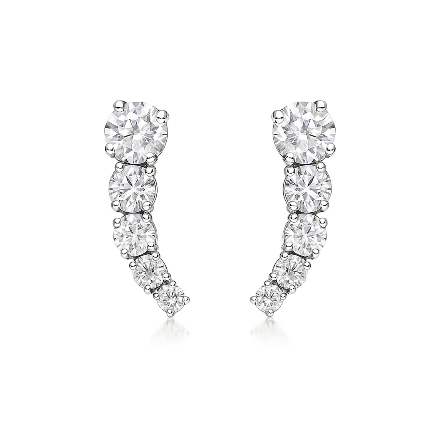 CARISSIMA Women's 9 ct White Gold Cubic Zirconia 4.5 x 14.2 mm Five Stone Graduated Drop Earrings