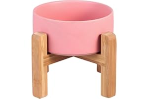 HCHLQLZ Ceramic Elevated Raised Cat Bowl with Wood Stand No Spill Pet Food Water Feeder Cats Small Dogs