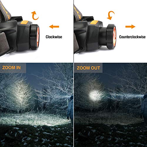 EverBrite Rechargeable Headlamp, 300 Lumen Zoomable Super Bright Headlight with White & Red LEDs and Detachable White & Red Taillight, Water Resistant IPX4, 10 Lighting Modes Head Torch