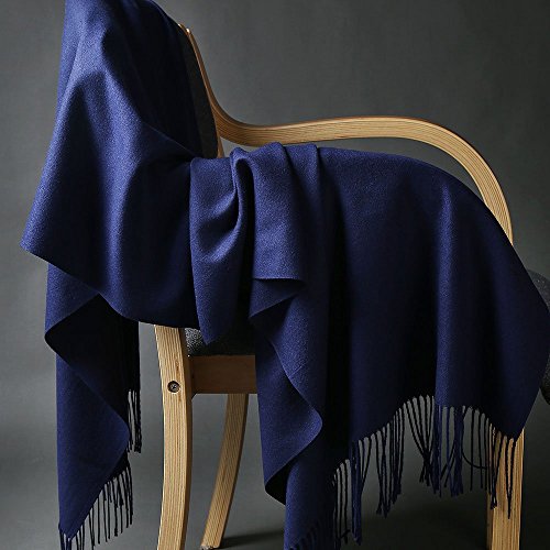 Womens Pashmina Shawl Wrap Scarf - Ohayomi Solid Color Cashmere Stole Extra Large 78"x28" (Navy)