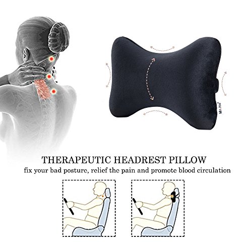 Car Memory Foam Neck Pillow with Premium Velour Washable Removable Pillow Case for for Car, Travel, Home and Office (Black) - Thumbnail 3