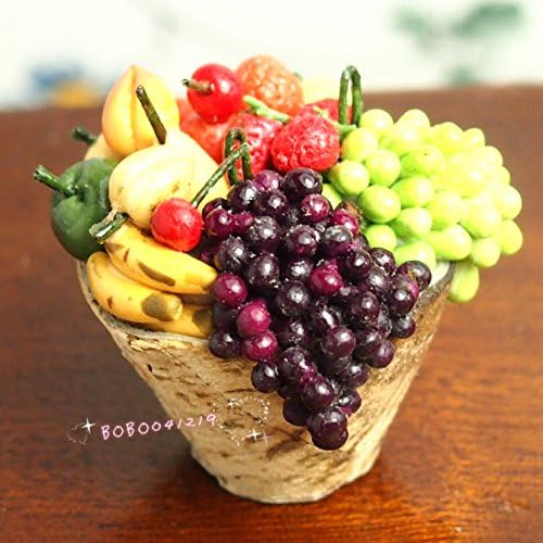 Bobominiworld A Variety Of Fruits On Wooden Bowl Dollhouse Miniatures Decoration 1:12 Scale Height 3.3cm Mix Color