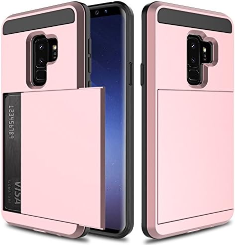 USHAWN Galaxy S9 Plus Case, Sliding Card Holder Dual Layer Hybrid TPU Bumper Protection Defender Shockproof Anti-Scratch Rugged Wallet Case Cover for Samsung Galaxy S9 Plus / S9+ (Rose Gold)