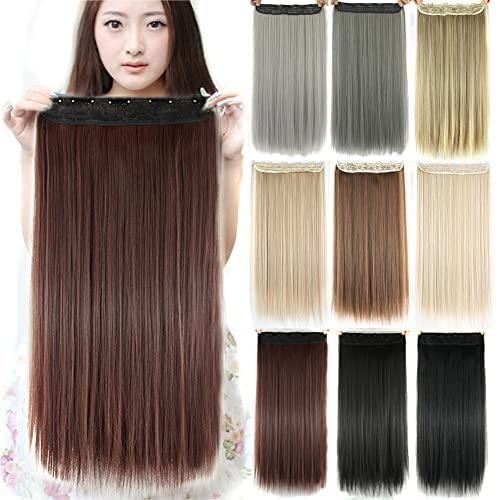 IMISSU Long Natural Thick Hair Straight Clip in on Synthetic Hair Extensions Hairpieces for Women (24 Inch,Burgundy)