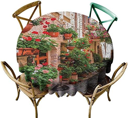 Fashions Table Cloth Tuscan Decor Street View of a Small Renaissance Town with Floral Porches and Rock Houses Mediterranean Art Table Cover for Kitchen Dinning Tabletop Decoratio 40 INCH Multi