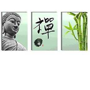 Canvas Prints Wall Art - Buddha Statue, Zen and Bamboo - 24"x16" x 3 Panels