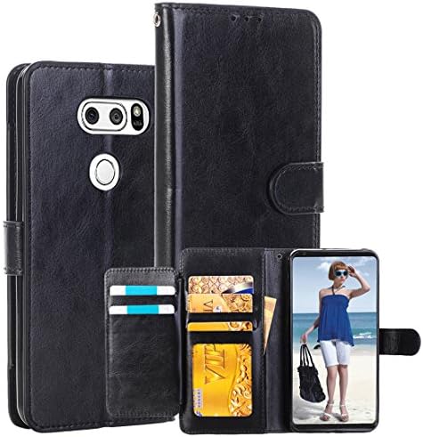 LG V30 Case,Luxury PU Leather Wallet Flip Protective Case Cover with Card Slots,Magnetic Closure and Stand Holder for LG V30(2017) (Black)