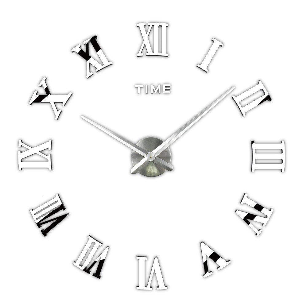 Timelike 3D DIY Frameless Large Wall Clock Modern Roman Numerals 3D Mirror Sticker Home Office Decorations for Living Room Bedroom