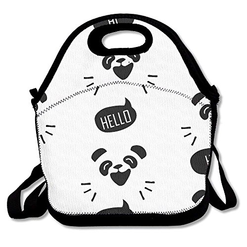 Funny Panda Says Hello Insulated Lunch Bag - Neoprene Lunch Bag - Large Reusable Lunch Tote Bags For Women, Teens, Girls, Kids, Baby, Adults Portable Carry
