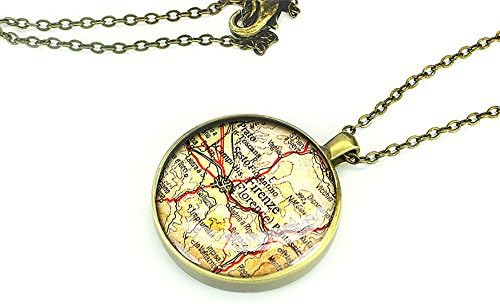 Handmade vintage 1944 Florence map necklace - Firenze necklace - Fiorenza necklace wedding gift ideas