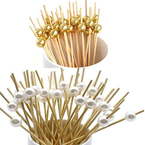 YAVO-EU 200 Cocktail Stick Cocktailspieße Spieße Holz Zahnstocher Fruchtstangen Bambus Picks Food Sticks 12cm (Goldene… – Bild 5