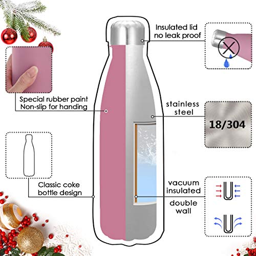 king do way 17oz Double Wall Vacuum Cool Insulation Stainless Steel Water Bottle Leak- Proof and No Sweating Perfect for Summer Outdoor Sports Camping Hiking Cycling (Pink)
