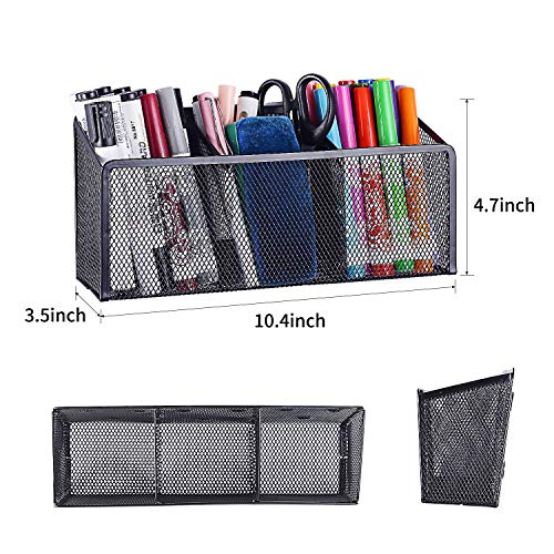 Magnetic Pencil Holder Magnetic Storage Basket with 3 Generous Compartments Organizer with Extra Strong Magnets -Perfect Mesh Pen Holder Perfect for Whiteboard, Refrigerator(Black)
