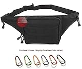Mens Black Gun Pistol Pouch Carry Concealment Concealed Large Tactical Nylon Fanny Pack with Large Key Ring Carabiner