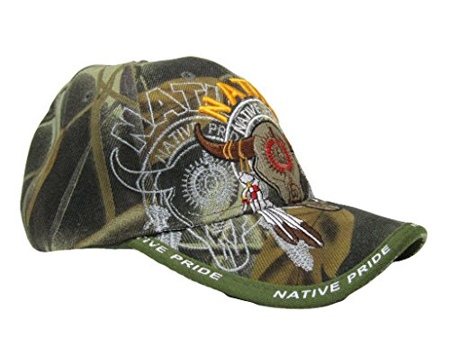 Native Pride American Bull Skull Tribal Shadow Camo Embroidered Cap Hat