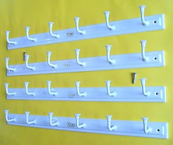 Bhagwati Door / Wall Hook Hanger - 6 Hook Cloth Hanger With Screws (Set Of 4,WHITE ELEGANT)