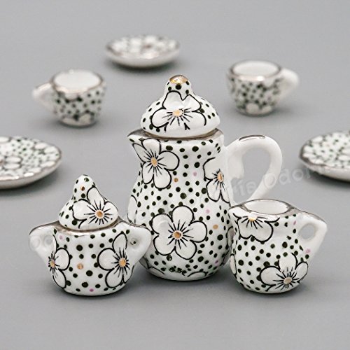 Odoria 1/12 Miniature Porcelain Tea Set 15Pcs Dollhouse Decoration Accessories, Plum Blossom