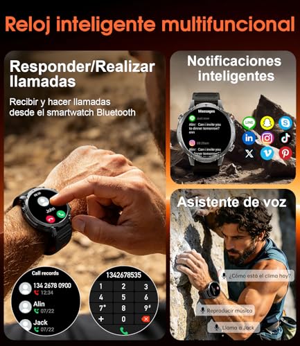 SUNKTA Smart Watch for Men 1400 mAh Battery 1.7 Inch HD Calls Bluetooth Military Smartwatch 100+ Sports and Fitness Modes with iOS and Android, Health Monitor, Sleep, Pedometer, Black