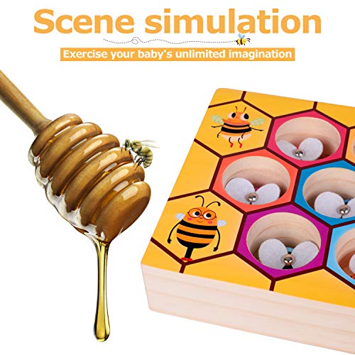 rolimate Toddler Fine Motor Skill Toy Magnet Game, Montessori Educational Wooden Toy, Clamp Bee & Beads to Hive Matching Game, Color Recognition Preschool Learning Toy, Gift for 3 4 5+ Years Boy Girl - Thumbnail 3