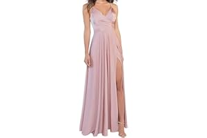 RYANTH Women's Satin Bridesmaid Dresses for Wedding Dress Formal Long A Line Prom Party Gowns with Pockets RYZ054