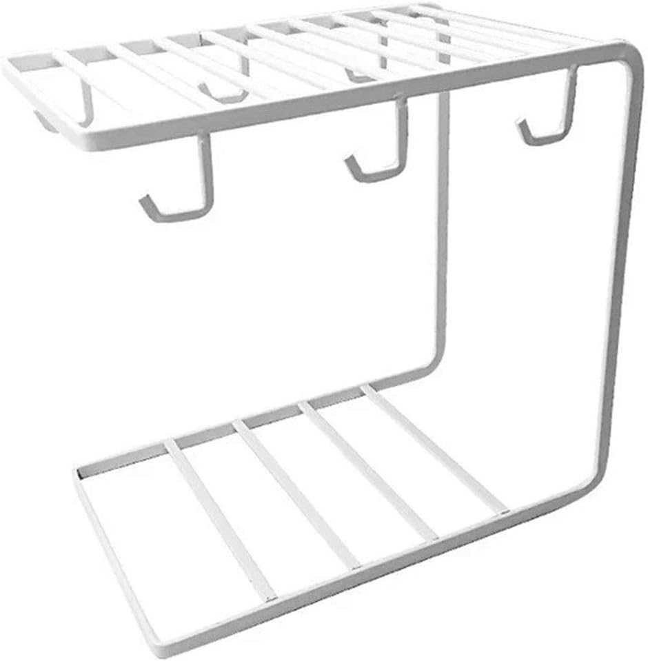 LINGYAN Multifunctional Kitchen Restaurant bar Cup and Tray Organizer Storage Rack,Mug Hook,Metal Cup Holder,Glass Cup Cutlery Drainer,Coffee Cup Hook Iron Shelf,Mug Shelf (White)