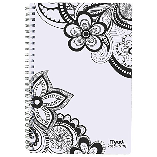 Mead 2018-2019 Academic Year Weekly & Monthly Planner, Small, 5-1/2 x 8-1/2, Zendoodle, Floral Design (CAW413D1)