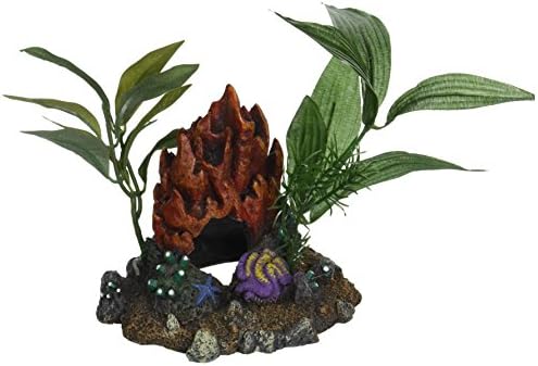 Blue Ribbon Pet Products Ablee1050 Fire Coral Cave With Plants For Aquarium (716184486799)