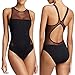 JL Pretty Black Sexy Mesh One Piece Swimsuit Female Swimming Suits for Women L