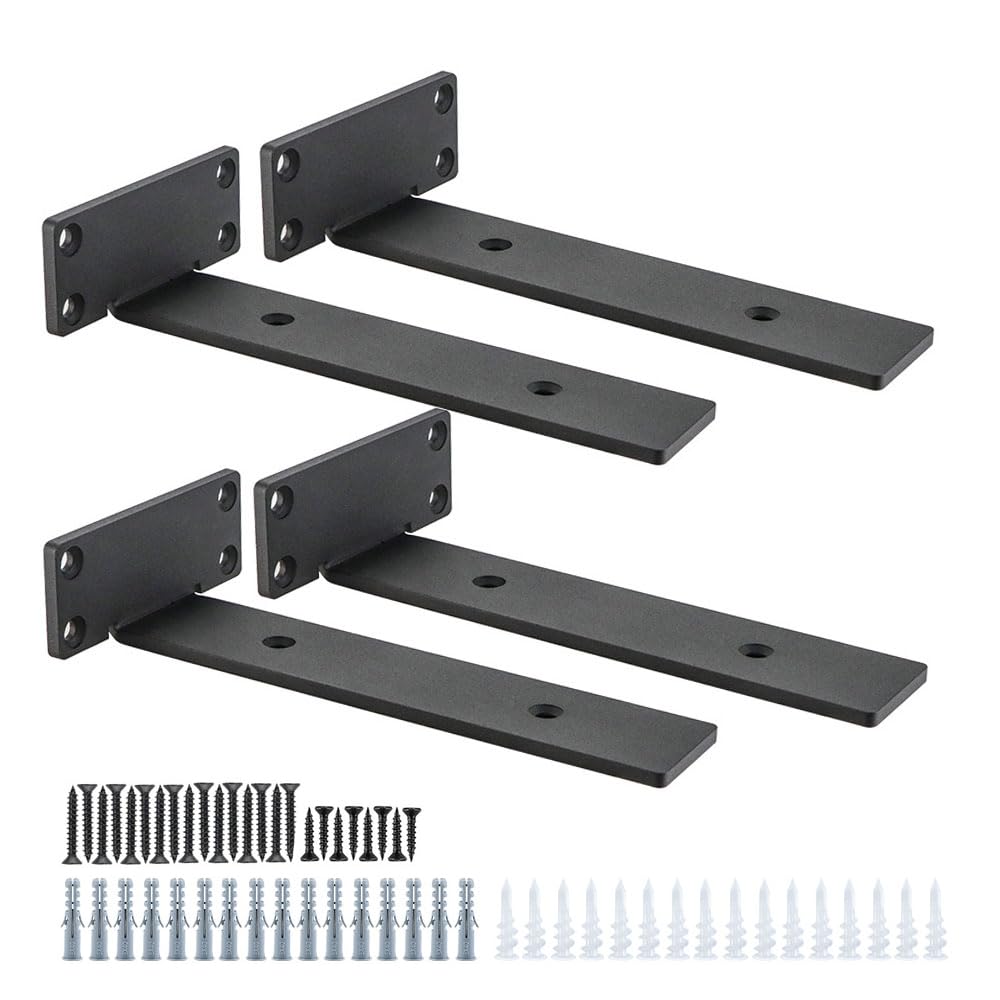 Shelf Brackets, 4 Pack 8" Floating Shelf Brackets Heavy Duty, Wood Shelving Bracket/Scaffold Board Shelves Bracket (5mm Thick)- Provide Sturdy Supports, Neat Finished Appearance