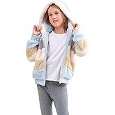 Dugcew Girls Fleece Jacket Kids Soft Fuzzy Zip up Hoodie Fall Winter Sherpa Contrast color Pullover Sweatshirt 3-12 Years