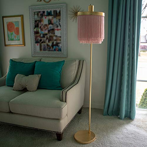 Arc Rose Gold Floor Lamp Glam, Tassel Fringe Reading Light with Round