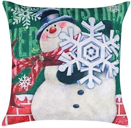 Merry Christmas happy cartoon red snowman snowflakes bird Cotton Linen Throw pillow cover Cushion Case Holiday Decorative 18"X18" (23)