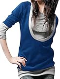Allegra K Women Layered Tops Splicing Drawstring Hooded Tunic Shirt