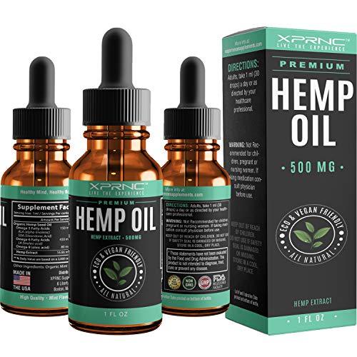 Hemp Oil for Anxiety Relief - 500mg of Natural Relief for Stress, Chronic Pain and Depression - Promotes Sleep and Clarity - Full Spectrum Organic Anti-Inflammatory Extract w/Omega 3 6 9 - Mint Flavor