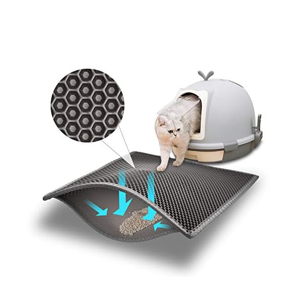 Pieviev-Tappetino-Lettiera-Gatto-61-x-38cm-Doppio-Strato-Tappetino-Lettiera-per-Gatto-Atossico-Nido-dApe-e-ImpermeabileFacile-da-Pulire-Il-Pavimento-Grigio-Grigio Pieviev Tappetino Lettiera Gatto, Taglia Grande 76x61cm Tappeto per Lettiera Gatto Doppio Strato Favo Adatto per…