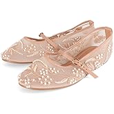 Ballet Flats with Strap for Women Floral Ballet Flats Mesh Shoes Women Flat Slip On Ballerina Shoes Round Toe Comfortable Daily Dress Shoe