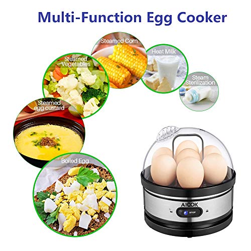 Egg cooker, AICOK Stainless Steel 7 Egg Capacity Rapid Egg Boiler with 2 BPAFree Poachers