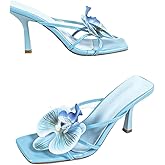 MakeMeChic Women's Open Toe Floral Kitten Heels Flower Summer Beach Sandals