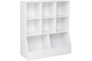 DINZI LVJ Toy Storage Organizer, Kids Bookshelf, Wood Toy Storage Cabinet, 3-Tier 8 Cubby Children Bookcase, 35.4" L Toddler Book Shelf for Playroom, Living Room, Nursery, Hallway, School, White