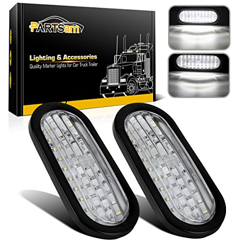 Partsam Set/2 Submersible 6" Oval White Stop Turn Tail Reverse Lights 30 LED w/Flush Mount