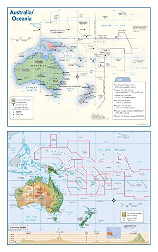 Australia and Oceania Political & Physical Continent Map - 10.75" x 17" Laminated